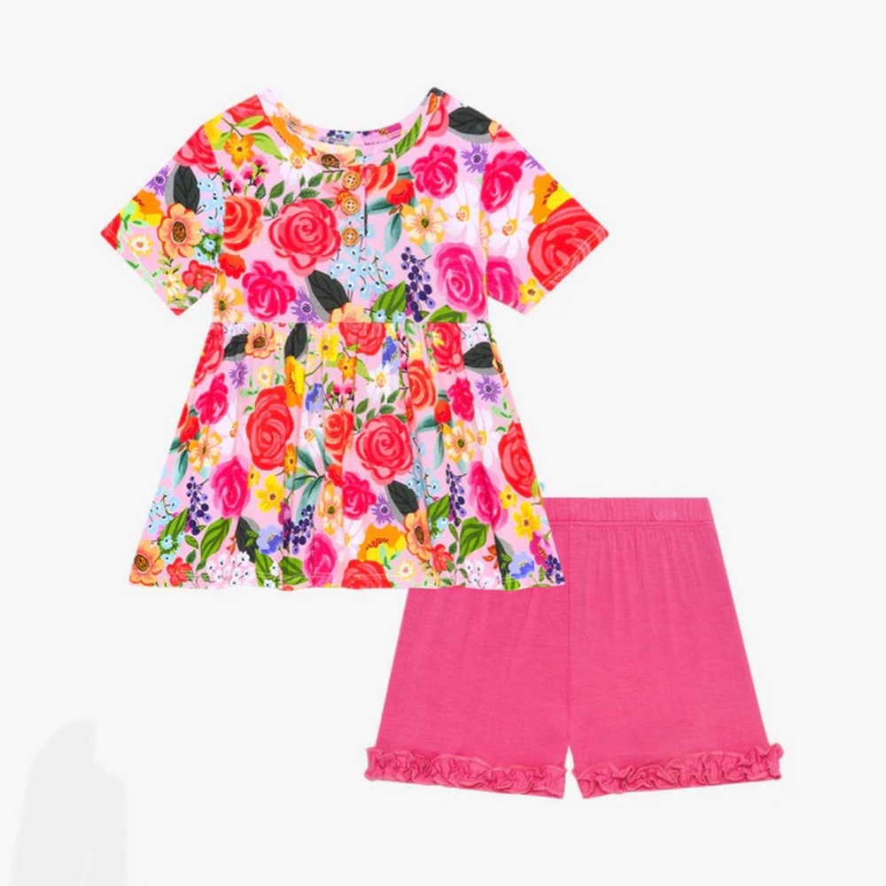 Posh Peanut | Petra Short Sleeve Henley Peplum Ruffled Short Set | 12